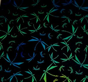 90 Pre Made Etched Pattern #100 Origami Dragonflies, Aurora Borealis Blue Gold Dichroic on Thin Black Glass