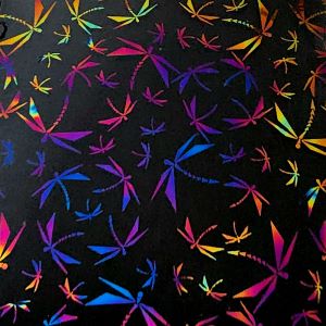 90 Pre Made Etched Pattern #100 Origami Dragonflies, Fusion G Magenta Blue Dichroic on Thin Clear Glass