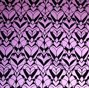 90 Pre Made Etched Pattern #113 Hearts and Flowers, G-Pink Dichroic on Thin Black Glass