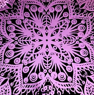90 Pre Made Etched Pattern #180 Russian Lace, G-Pink Dichroic on Thin Black Glass