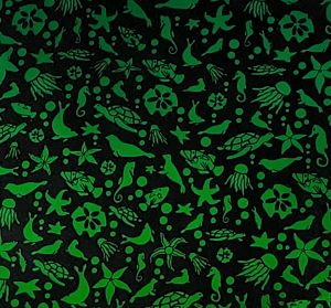 90 Pre Made Etched Pattern #209 Sea Creatures, Emerald Dichroic on Black Glass