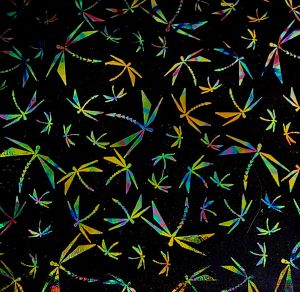 90 Pre Made Etched Pattern #100 Origami Dragonflies, Fusion Mixture #1 Dichroic on Thin Black Glass