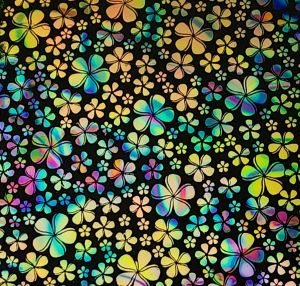 96 Pre Made Etched Pattern #208 Rounded Plumeria, Fusion Mixture Dichroic on Thin Black Glass