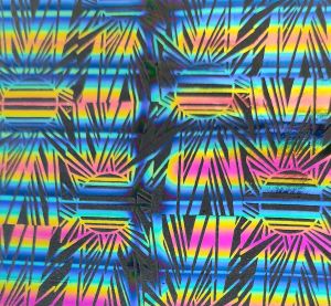 90 Pre Made Etched Pattern #020 Art Deco Sunburst, RBA G-Magenta Blue CBS Dichroic on Thin Black Glass