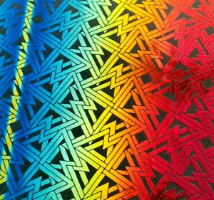 90 Pre Made Etched Pattern #039 Deco Triangle, RBD Candy CBS Dichroic on Thin Black Glass