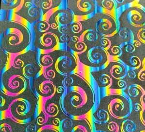 90 Pre Made Etched Pattern #140 Curly Waves, RBA G-Magenta Blue CBS Dichroic on Thin Black Glass