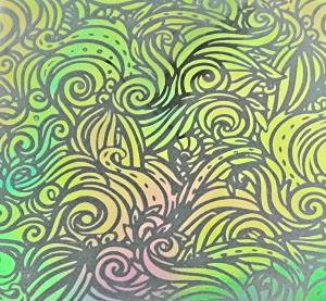 90 Pre Made Etched Pattern #163 Mermaid Curls, Aurora Borealis G-Pink CBS Dichroic on Vintage  FX Thin Clear Glass