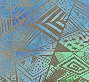 90 Pre Made Etched Pattern #169 Geometric Patchwork, Aurora Borealis P-Teal CBS Dichroic on Vintage Uroboros FX Thin Clear Glass