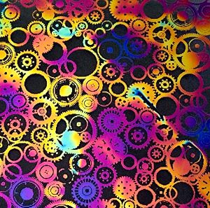 90 Pre Made Etched Pattern #155 Gears, Fusion G-Magenta CBS Dichroic on Thin Clear Glass