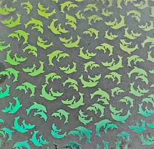 90 Pre Made Etched Pattern #203 Dolphins,  RB2 CBS Dichroic on Vintage Uroboros FX Thin Clear Glass