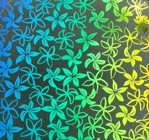 90 Pre Made Etched Pattern #207 Pointed Plumeria , Magenta Green CBS Dichroic on Clear Glass
