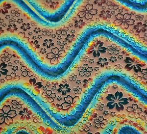 90 Sand Carved Pattern #210 Sakura, Twizzle Black Cherry CBS  Dichroic on Emerald OP Glass