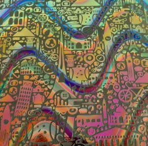 90 Pre Made Etched Pattern #191 Europe, Twizzle Mixture CBS Dichroic on Thin Black Glass