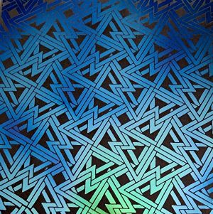 90 Pre Made Etched Pattern #039 Deco Triangle, Aurora Borealis Pink Teal CBS Dichroic on Vintage FX Thin Clear Glass