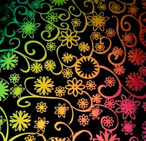 90 Pre Made Etched Pattern #149 Mid-Century Flowers, RB2 CBS Dichroic on Thin Black Glass