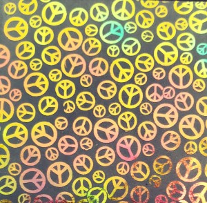 90 Pre Made Etched Pattern #170 Peace, Aurora Borealis Cyan Red CBS Dichroic on Thin Black Glass