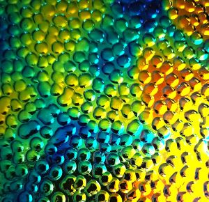 90 Aurora Borealis Cyan Copper CBS Dichroic on Clear Hammered Thin Glass
