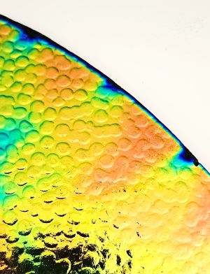 90 (Pie Shaped Corner) Aurora Borealis Salmon CBS Dichroic on Hammered Thin Black Glass