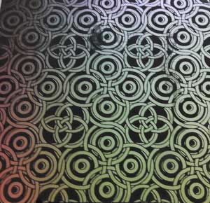 90 Pre Made Etched Pattern #030 Interlocking Circles, Mixture CBS Dichroic on thin Black Glass