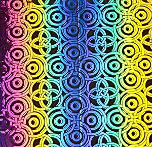 90 Pre Made Etched Pattern #030 Interlocking Circles, RBC G-Magenta Blue CBS Dichroic on Vintage Uroboros FX Thin Clear Glass
