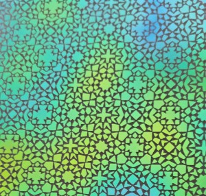 90 Pre Made Etched Pattern #031 Star Field, Aurora Borealis Cyan Copper Dichroic on Vintage Uroboros FX Thin Clear Glass