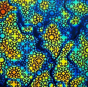 90 Pre Made Etched Pattern #031 Star Field, Fusion Rainbow 1  CBS Dichroic on thin Black Glass