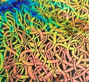 90 Pre Made Etched Pattern #036 Twisted, Voltage Salmon CBS Dichroic on Thin Black Glass