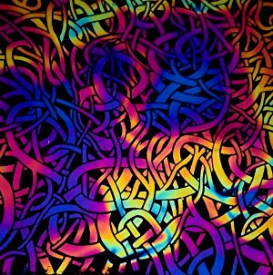 90 Pre Made Etched Pattern #036 Twisted, Fusion G-Magenta Blue CBS Dichroic on Thin Black Glass