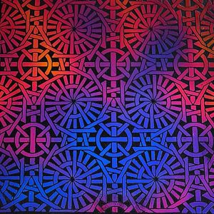 90 Pre Made Etched Pattern #037 Japanese Lattice, Aurora Borealis Green Magenta Blue CBS on Thin Black Glass