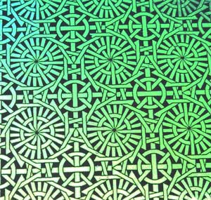 90 Pre Made Etched Pattern #037 Japanese Lattice, Blue Gold CBS Dichroic on Thin Black Glass
