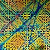 90 Pre Made Etched Pattern #037 Japanese Lattice, Pixie Stix Cyan Red CBS Dichroic on Thin Clear Glass