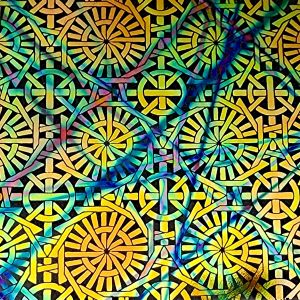 90 Pre Made Etched Pattern #037 Japanese Lattice, Pixie Stix Cyan Red CBS Dichroic on Thin Clear Glass