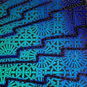 90 Pre Made Etched Pattern #037 Japanese Lattice, Voltage RB2 (cool side) CBS Dichroic on thin Clear Glass