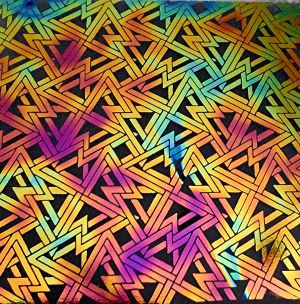 90 Pre Made Etched Pattern #039 Deco Triangle, Aurora Borealis Green Magenta CBS Dichroic on Vintage FX Thin Clear Glass
