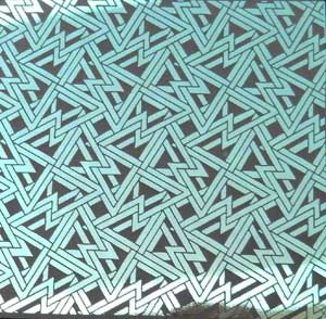 90 Pre Made Etched Pattern #039 Deco Triangle, R-Silver Blue Dichroic on Thin Clear Glass