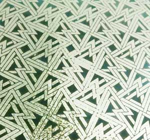 90 Pre Made Etched Pattern #039 Deco Triangle, R-Silver CBS Dichroic on Thin Lt. Aqua Glass