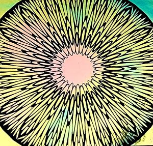 90 Pre Made Etched Pattern #044 Large Mandala, Aurora Borealis G-Pink CBS Dichroic on Thin Black Glass