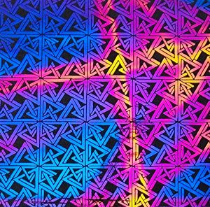 90 Pre Made Etched Pattern #062 Triangle n Squares, Pixie G-Magenta Blue Dichroic on Thin Black Glass