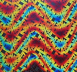 90 Pre Made Etched Pattern #062 Triangle n Squares, Twizzle Candy CBS Dichroic on Thin Clear Glass