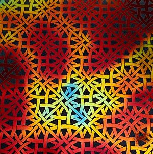90 Pre Made Etched Pattern #066 Rounded Square Weave, Aurora Borealis Candy CBS Dichroic on Vintage FX Thin Clear Glass