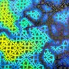 90 Pre Made Etched Pattern #066 Rounded Square Weave, Fusion Cyan Copper CBS Dichroic on Thin Black Glass Glass