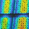 90 Pre Made Etched Pattern #066 Rounded Square Weave, RBB Cyan Red CBS Dichroic on Thin Black Glass