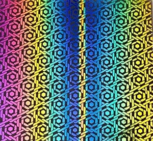 90 Pre Made Etched Pattern #077 Woven Cane, RBC G-Magenta CBS Dichroic on Thin Clear Glass