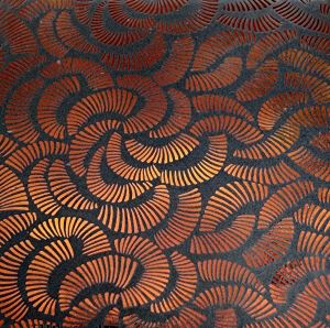 90 Pre Made Etched Pattern #078 Feathers, Cyan Dark Dark Red CBS Dichroic on Thin Clear Glass