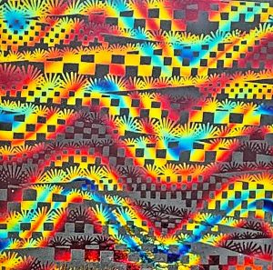 90 Pre Made Etched Pattern #080 Southwest, Twiz Candy CBS Dichroic on Thin Clear Glass