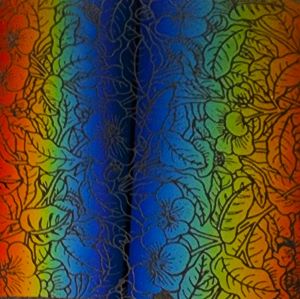 90 Pre Made Etched Pattern #092 Plumeria, Rainbow C Candy CBS Dichroic on Thin Black Glass