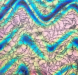 90 Pre Made Etched Pattern #092 Plumeria, Twizzle Green Pink CBS Dichroic on Thin Clear Glass