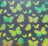 90 Pre Made Etched Pattern #093 Large Butterflies, Aurora Borealis Cyan Copper CBS Dichroic on Thin Clear FX Glass