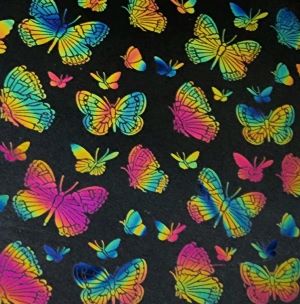 90 Pre Made Etched Pattern #093 Large Butterflies, Twizzle G-Magenta Dichroic on Thin Black Glass