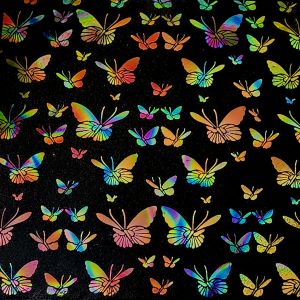 90 Pre Made Etched Pattern #094 Small Butterflys, Fusion Mixture Dichroic on Thin Black Glass